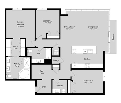 Floor plan for 3 beds, 2.5 baths, 1682 sqft